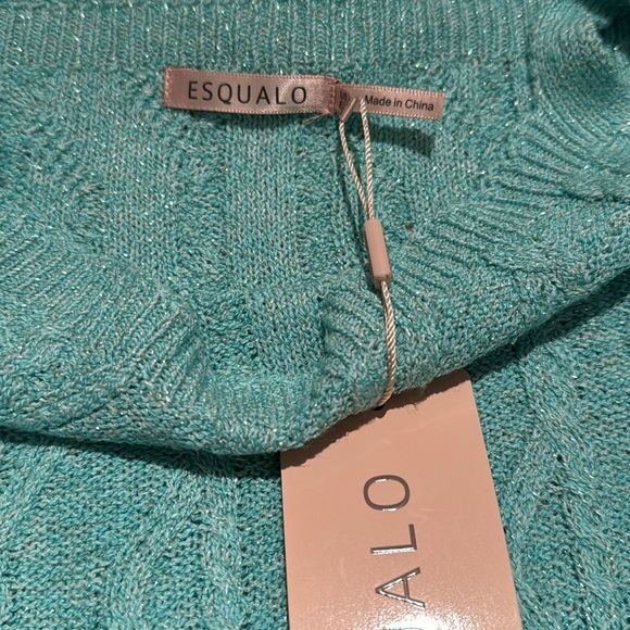 ESQUALO AQUA METALLIC CABLE KNIT TOP LOTS OF SHINE AND STRETCH SIZE S - Picture 8 of 11